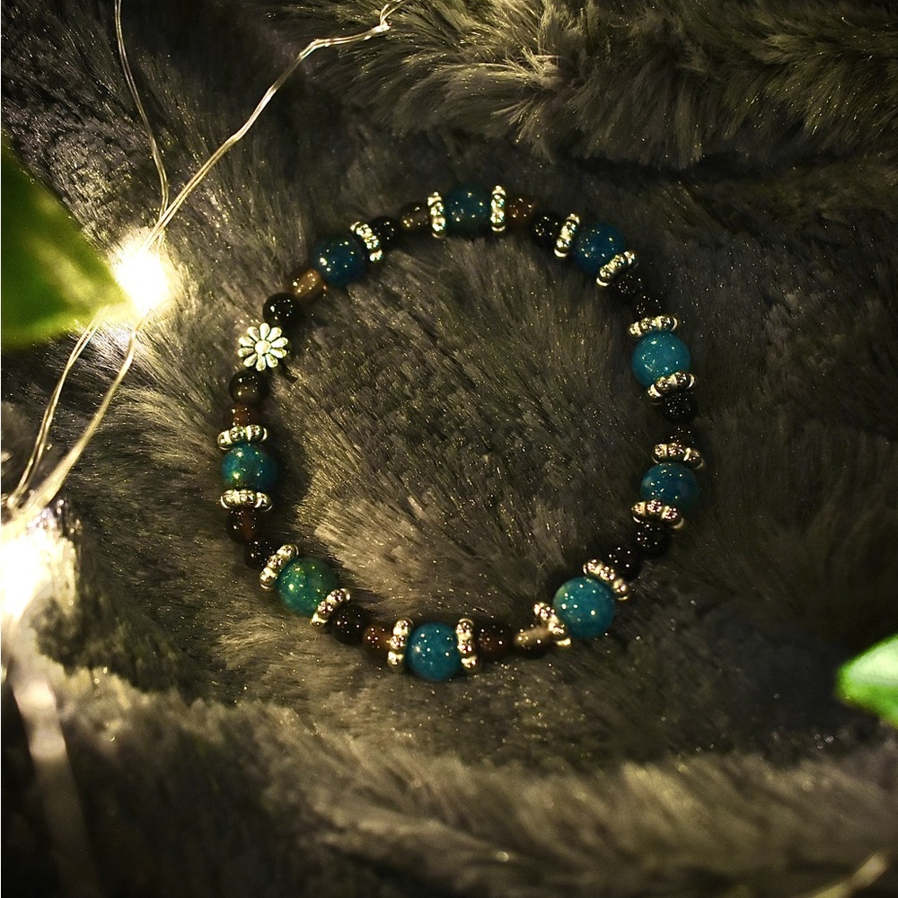 Aqua-blue and brown women’s beaded bracelet
